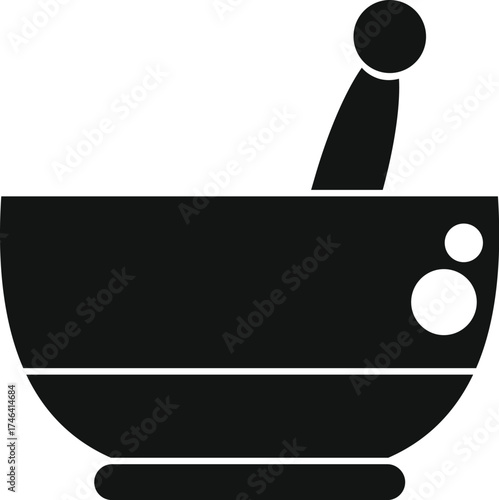 Black silhouette of mortar and pestle, traditional tools for grinding and mixing ingredients in pharmacy or cooking