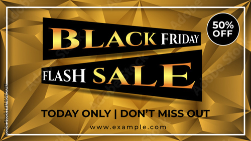 Online Shopping Black Friday Discount Banner for Web and Mobile Advertising Campaigns. Clean digital Black Friday banner designed for online shopping platforms and app promotions with modern visuals.