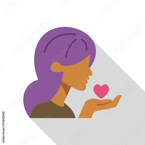Woman gently holding a heart in her hand, symbolizing love, care, and affection