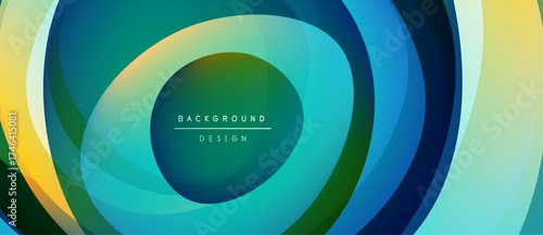 Abstract circular layers blend vibrant colors. Gradient transitions create dynamic visual effect. Modern design element for backgrounds.