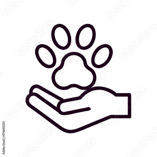 Hand holding a paw print icon representing animal welfare  
