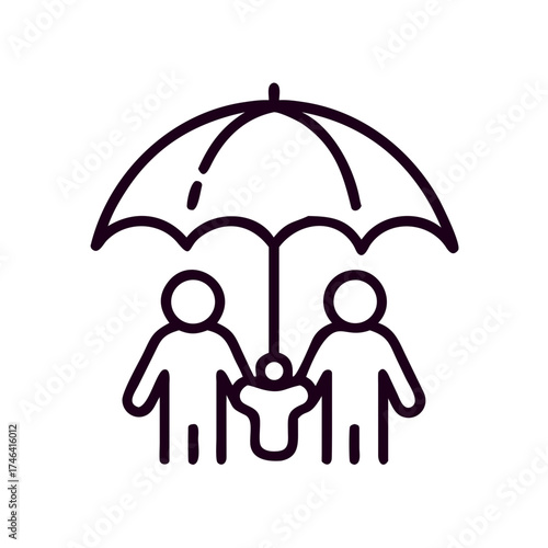 Parents holding an umbrella over their child as a protective symbol  