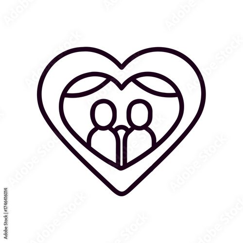 Heart symbol with two people inside representing love and connection  