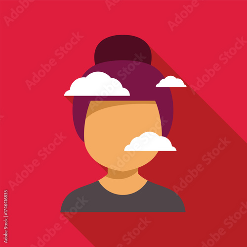 Clouds covering woman's face, symbolizing dreaming, imagination, and the power of thoughts