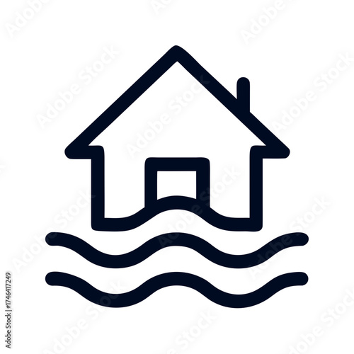 House submerged in water icon representing flood concept  
