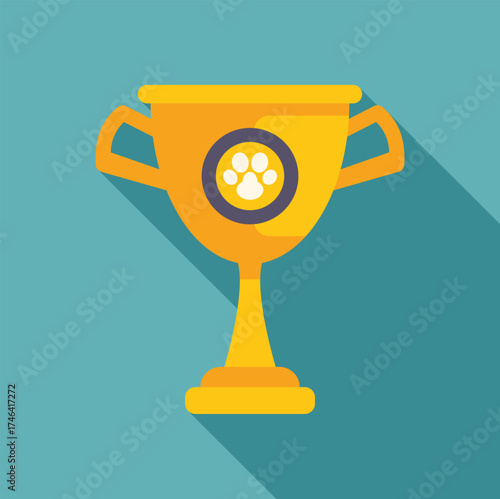 Shiny golden trophy celebrating a winning pet, featuring a paw print symbol, represents achievement in pet shows or competitions