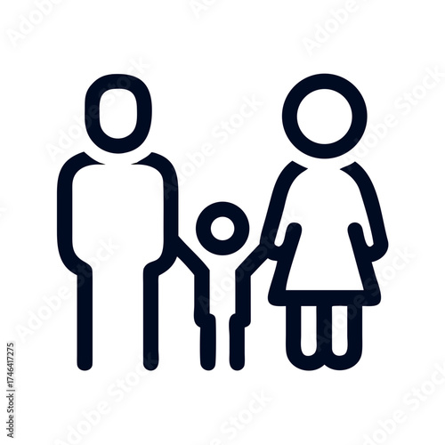 Family silhouette with two adults and child holding hands concept of icon  