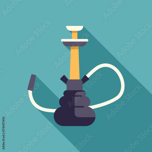 Hookah with long shadow on turquoise background representing relaxation and traditional smoking