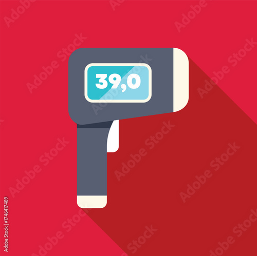 Digital infrared thermometer displaying high body temperature reading, indicating fever, on a red background