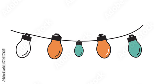 Whimsical string of colorful christmas lights decorative festive illumination garland party celebration holiday silhouette