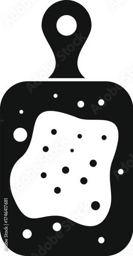 Black and white vector icon representing a dirty cutting board covered with food waste, ideal for kitchen, cooking, and food preparation concepts