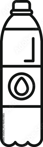 Simple line drawing of a plastic bottle featuring a water drop logo, indicating its contents and capacity for a refreshing drink
