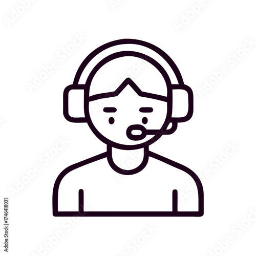 Gamer with headset and microphone in a minimalist line art style  