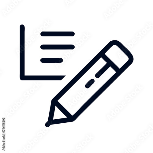 Pencil and paper for writing, drawing, and schoolwork concept of icon  