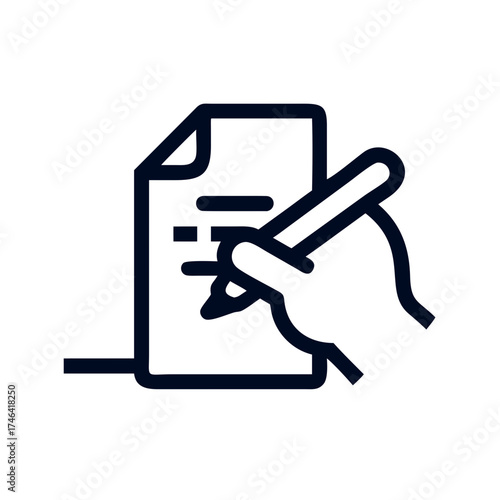 Hand writing on paper with a pen in minimalist black line style  