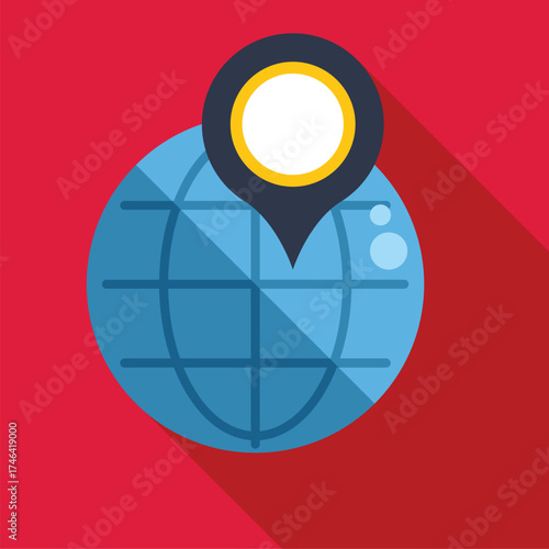 Location pin pointing world globe indicating global positioning system tracking