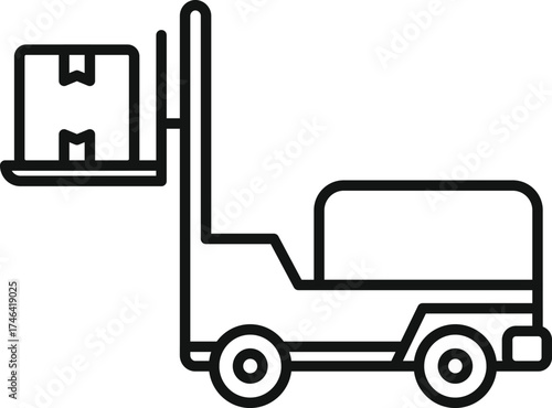 Forklift carrying box, simple icon representing warehouse operations, freight handling, and delivery services