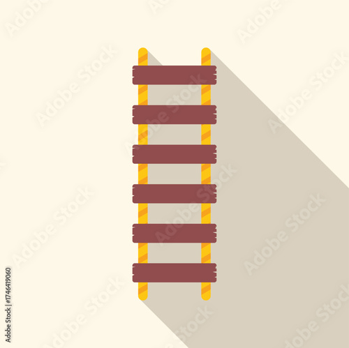 Simple wooden ladder with yellow ropes in flat design style, representing growth and achievement