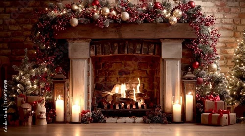 Wallpaper Mural A festive home interior with a fireplace, Christmas tree, and holiday decorations Torontodigital.ca