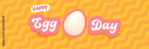 World Egg Day banner with eggs on orange geometric pattern background. International egg day concept horizontal banner poster,flyer, banner design template. Egg food day celebration