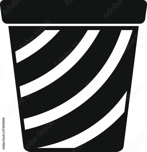 Simple monochrome icon of a flower pot with diagonal stripes, ideal for projects related to gardening, houseplants, or interior design