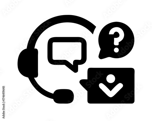 Customer support with headset and speech bubbles