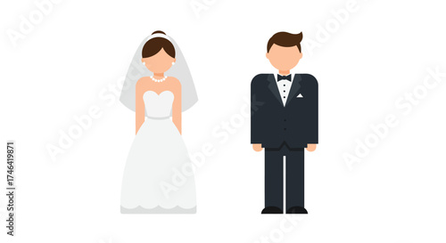 Stylized wedding couple illustration bride and groom in formal attire