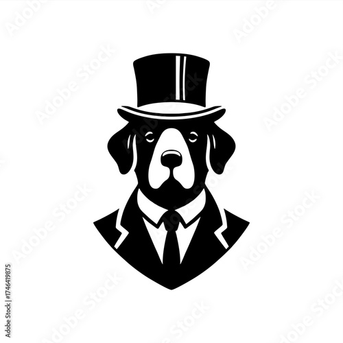 simple silhouette vector illustration of dog wearimg top hat and tuxedo suit	
