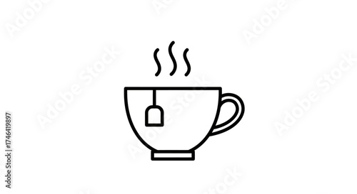 Tea cup icon hot beverage with steam outline design vector illustration
