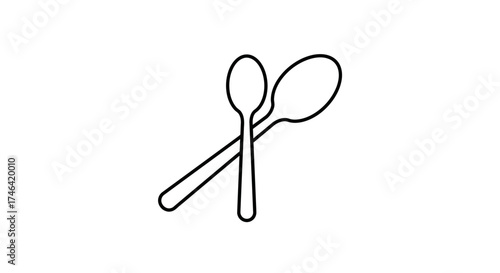 Two minimalist spoons crosswise on white background for culinary concepts