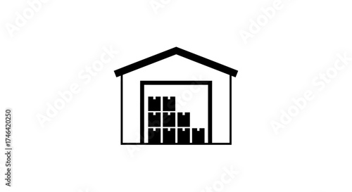 Warehouse illustration storage building with boxes in a white background
