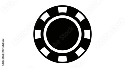 Black and white casino chip icon isolated on white background