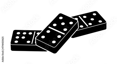 Black and white dominoes isolated illustration of game pieces on white