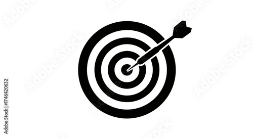 Black and white dartboard with dart isolated on white background