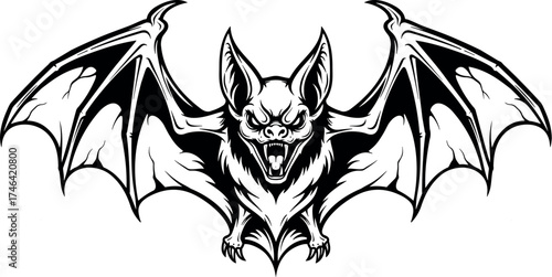 Aggressive vampire bat mascot in a tattoo style vector illustration