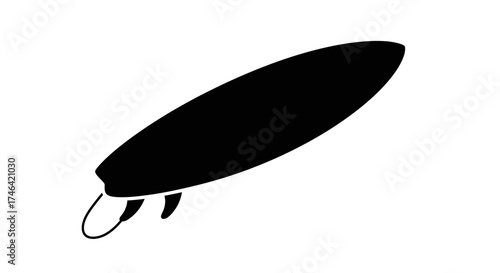 Black surfboard silhouette isolated on white background for design elements