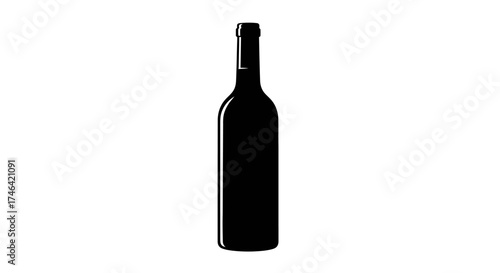 Black wine bottle silhouette on white background for product advertising