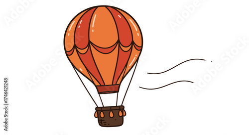 Cartoon hot air balloon illustration in vibrant orange and brown colors