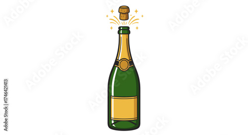 Champagne bottle opening celebration illustration on white background