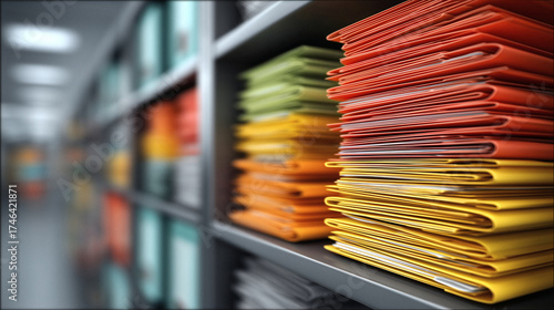 Streamline workflow with organized colorful file folders on shelves perfect for illustrating efficiency compliance and records management strategies