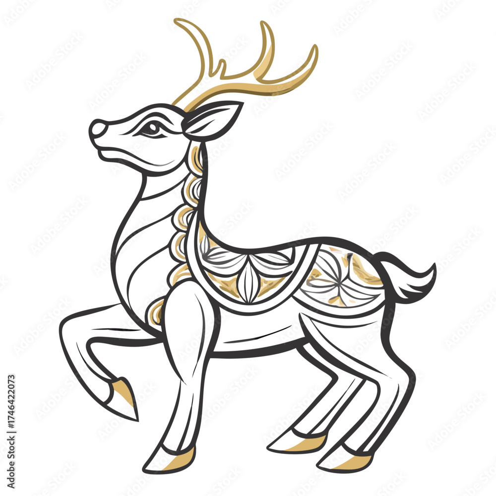 Obraz premium Decorative golden reindeer figurine with intricate patterns 