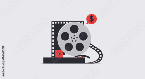 Film reel with dollar sign icon for movie industry concept design