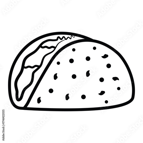 Taco with tortilla shell Mexican lunch line art vector icon for food apps and websites