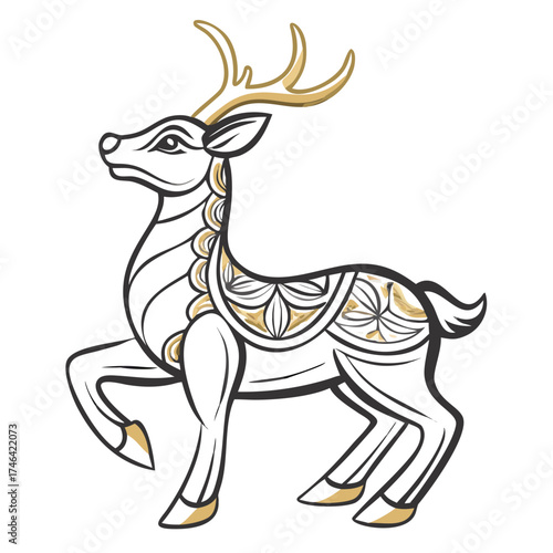 Decorative golden reindeer figurine with intricate patterns  