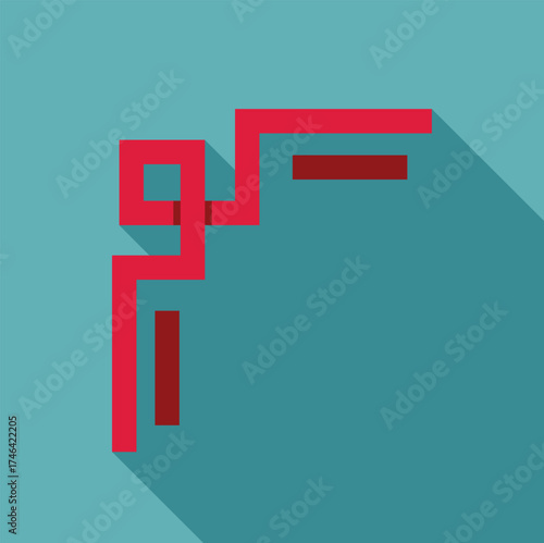 Intricate red ribbon design creating an abstract pattern with a long shadow against a turquoise backdrop