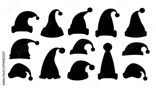 Silhouettes of Christmas hats. Santa Claus