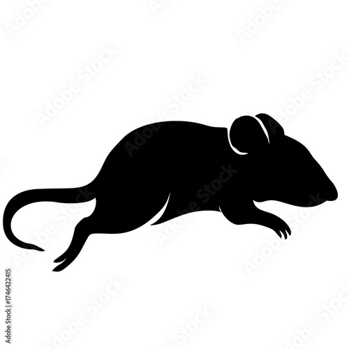 Black silhouette of a sleeping rat lying stretched out, representing rest, peace, and relaxation in minimalist vector art style.