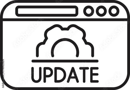 Website updating process shown by gear icon inside browser window, symbolizing system upgrade or software installation