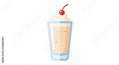 Illustration of a creamy milkshake with cherry on top against white background