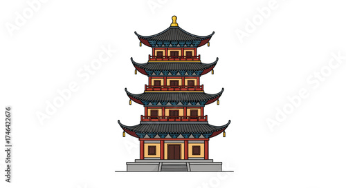 Illustration of a traditional asian pagoda temple architecture design